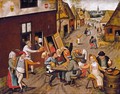 Peasants Making Merry outside a Tavern 'The Swan' - Pieter The Younger Brueghel