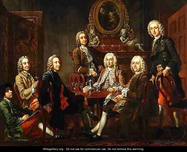 Portrait of a group of gentlemen with the artist - Francis Hayman