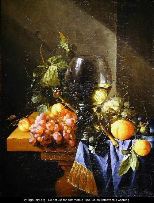Still life with wine and grapes - Cornelis De Heem