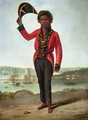 Portrait of Bungaree a native of New South Wales with Fort Macquarie Sydney Harbour in the background - Augustus Earle