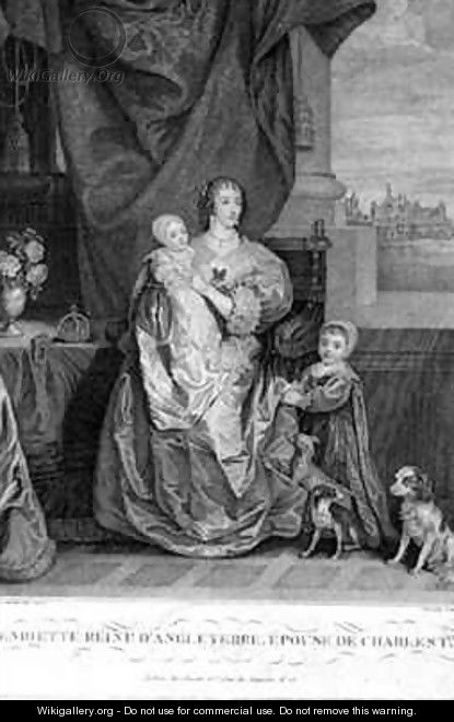 Queen Henrietta Maria 1609-69 Wife of Charles I with Two of their Children - (after) Dyck, Sir Anthony van