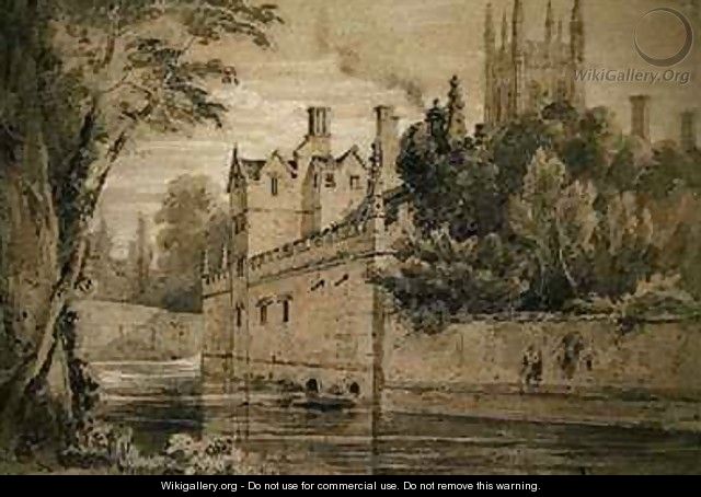 Magdalen College A View on the Cherwell looking towards the Bridge - Henry Edridge