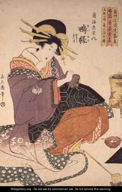 Woman in headdress and kimono - Kikukawa Eizan
