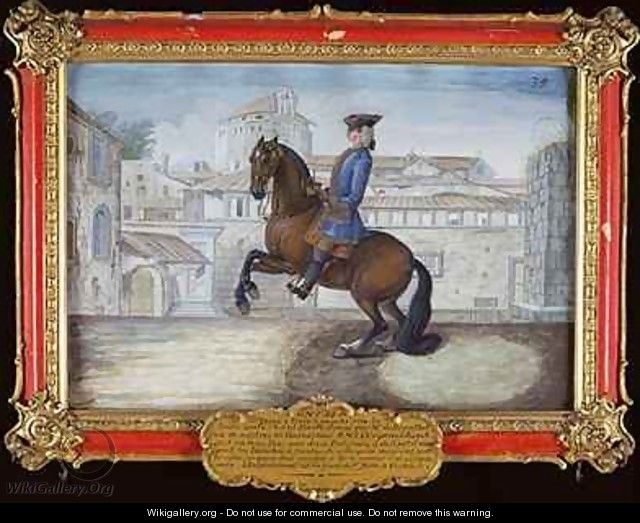 No 35 A Barbary bay horse of the Spanish Riding School performing a dressage movement in St Marks Square Florence - Baron Reis d