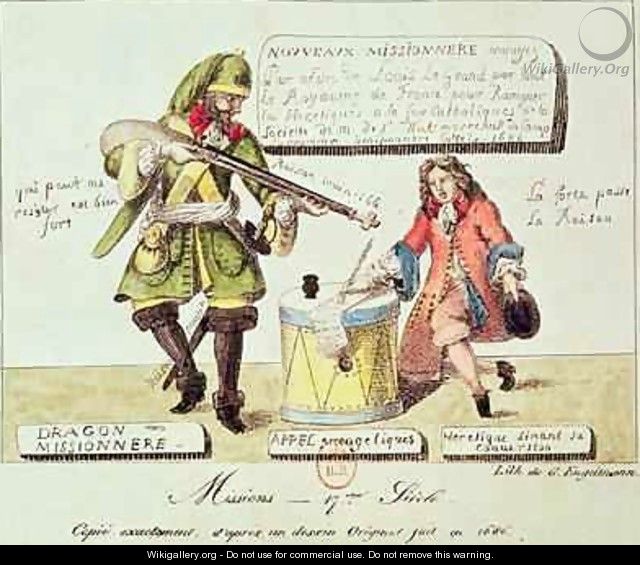Missions of the 17th Century The Missionary Dragoon forcing a Huguenot to Sign his Conversion to Catholicism - Gottfried or Godefroy Engelmann