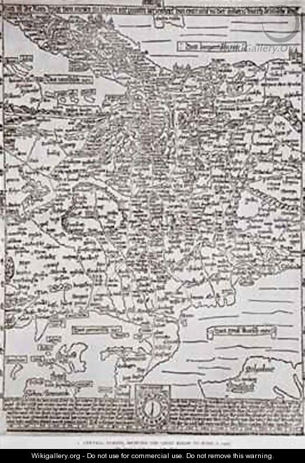 Map of central Europe showing the chief roads to Rome - Erhard Etzlaub
