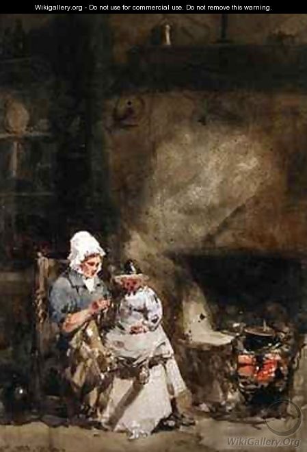 A Woman and Child by a Hearth - William (of Bristol) Evans