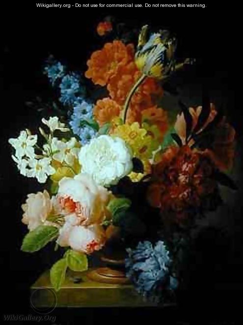Still life of flowers in a marble urn - Pieter Faes