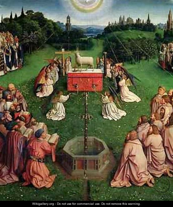 The Ghent Altarpiece main panel depicting The Adoration of the Mystic Lamb - Hubert & Jan van Eyck