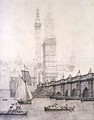 Old London Bridge and the Monument - Joseph Farington