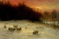 Sheep in a Winter Landscape Evening - Joseph Farquharson