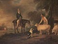 Sir John Palmer on his favourite mare with shepherd Joseph Green and prize Leicester Longwool sheep - John Ferneley, Snr.