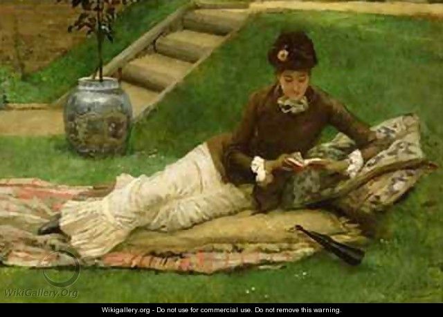 The Novel A Lady in a Garden reading a book - Frank Dicey