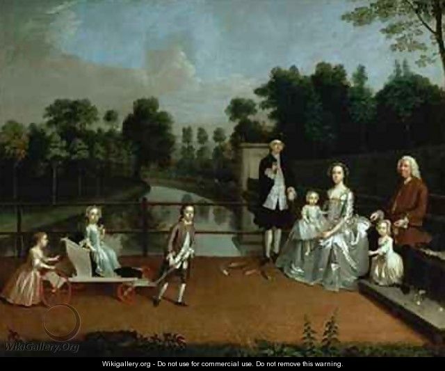 A Family Group on a Terrace in a Garden - Arthur Devis