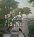 Portrait of Edward Gordon his sister Mrs Miles and her husband in their garden at Bromley - Arthur Devis