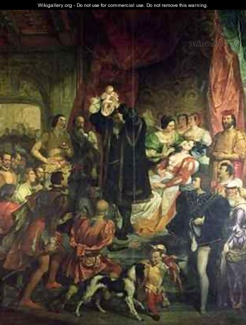 The Birth of Henri IV 1553-1610 at the castle of Pau - Eugene Francois Marie Joseph Deveria