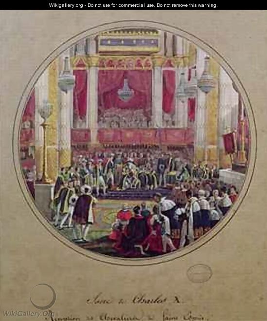 King Charles X 1757-1836 receiving the Knights of the Saint Esprit at Reims Cathedral on the 30th May - Jean-Charles Develly