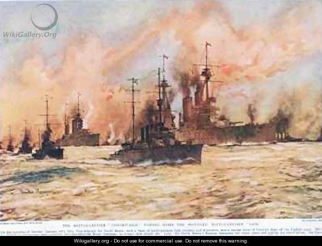 The Battle Cruiser Indomitable towing home the wounded Battle Cruiser Lion - Charles Edward Dixon
