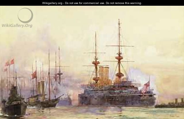 The Prince George at Spithead The Naval Requiem of Queen Victoria - Charles Edward Dixon