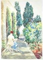 Cicely Nops Painting in a Garden - Robert Caruana Dingli