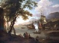 A capriccio of a Mediterranean harbour with shipping merchants and dockhands - Adriaen Van Diest