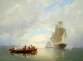 A Ship Becalmed and a Rowing Boat - Cornelis Christiaan Dommelshuizen