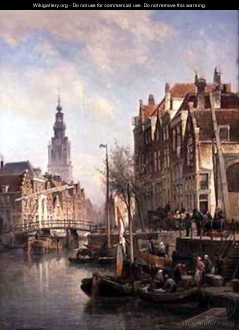 Street Scene on a Canal - Cornelis Christiaan Dommelshuizen