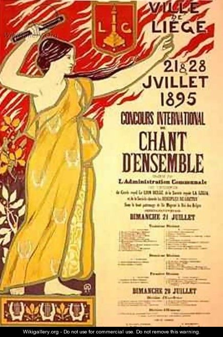 Reproduction of a poster advertising the Concours international de Chant densemble Liege Belgium - J.M. Donne