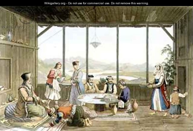 Dinner held at Delphi in honour of the painter by the elder of the village of Chryso - (after) Dodwell, Edward