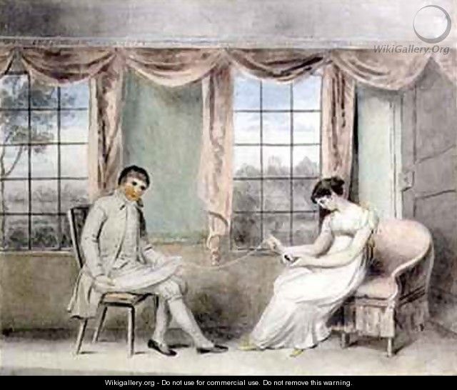 A Woman and her Beau Spinning Thread - Isabella Downman