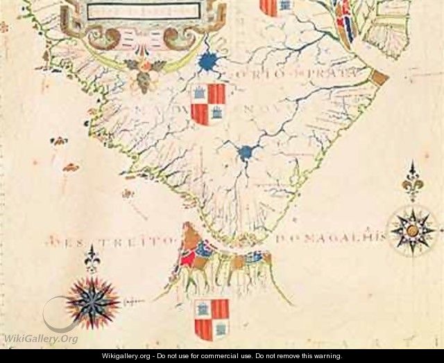 Fol 13 Map of South America and the Magellan Straits from an atlas - Fernao Vaz Dourado