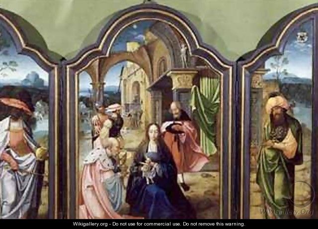 The Adoration of the Kings the Two Wings Depicting Melchior and the Negro King Balthazzar and the Central Panel Caspar - Jan van Doornik