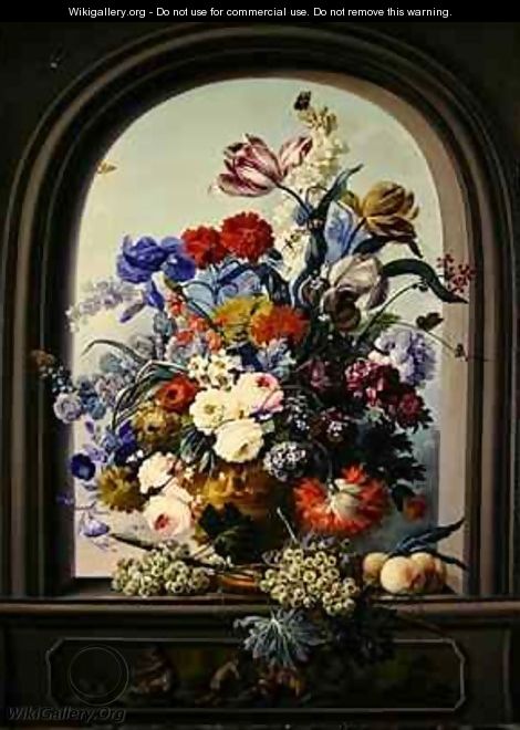 Still life of a niche with flowers - Johann Baptist Drechsler