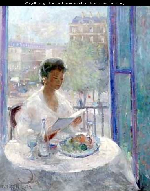 Lady reading at an open window - Clementine-Helene Dufau