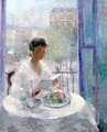 Lady reading at an open window - Clementine-Helene Dufau