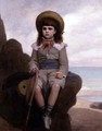 Boy on a rock with a shrimping net - Emile Dupont-Zipcy