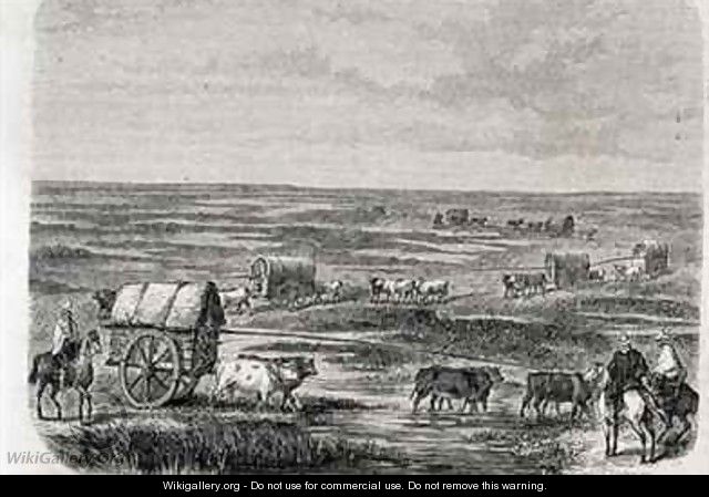Wagon Train on the Argentinian Pampas in the 1860s - (after) Duvaux, Jules Antoine
