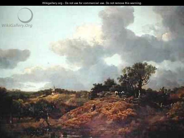 A wooded landscape in Suffolk with cows and a herdsman a village beyond - Thomas Gainsborough