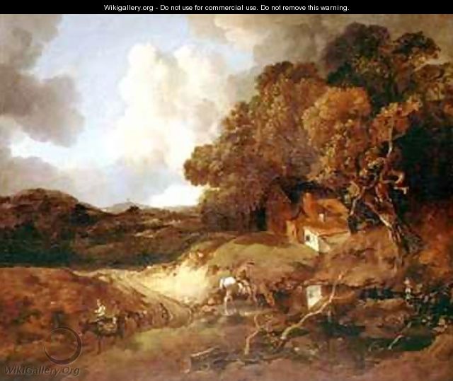 Extensive wooded landscape with peasants on a path - Thomas Gainsborough