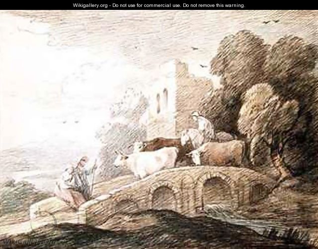 A bridge with cattle passing over - Thomas Gainsborough
