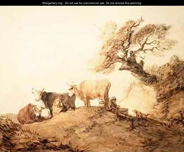 Cattle with Drovers and a Dog under a Tree - Thomas Gainsborough
