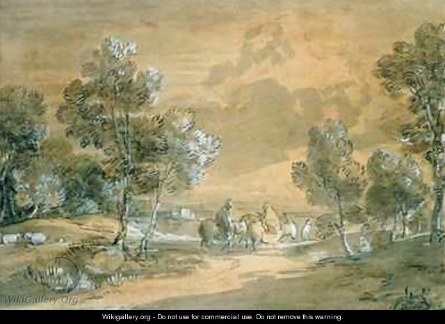 An Open Landscape with Travellers on a Road - Thomas Gainsborough
