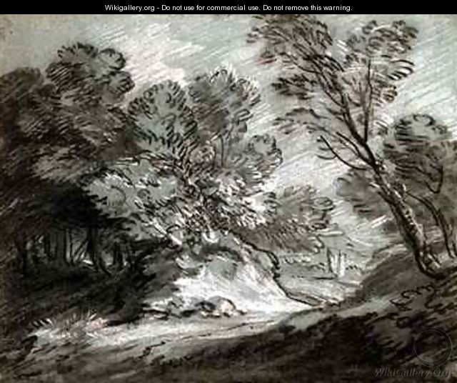 Wooded landscape with a distant mountain - Thomas Gainsborough