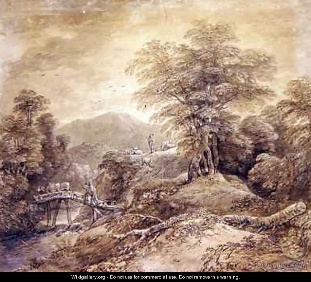 Wooded Mountain Landscape Herdsman and Cows Crossing - Thomas Gainsborough
