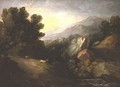 Rocky wooded landscape with sheep by a waterfall - Thomas Gainsborough