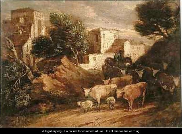 Mounted Drover Driving Home a Herd of Cattle - Thomas Gainsborough
