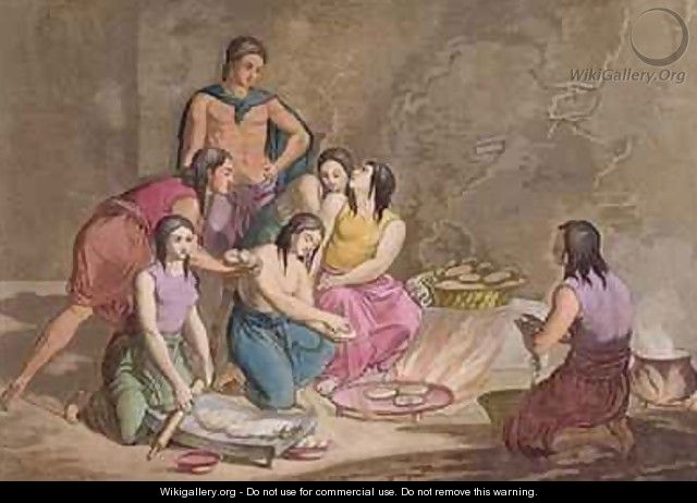 Aztec women making maize bread Mexico from Le Costume Ancien et Moderne - Gallo Gallina