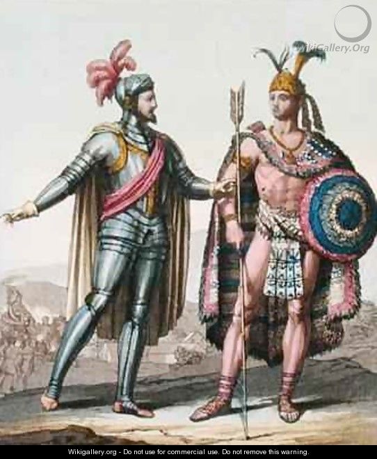 The Encounter between Hernan Cortes 1485-1547 and Montezuma II 1466-1520 - Gallo Gallina