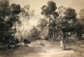 Wooded landscape with figures cottage and cow - (after) Gainsborough, Thomas