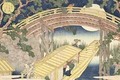 Fan bridge by moonlight from Views of Mount Tempo 2 - Yashima Gakutei